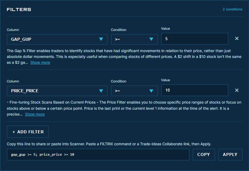 A hypothetical two-filter example, applied in the current Context interface.