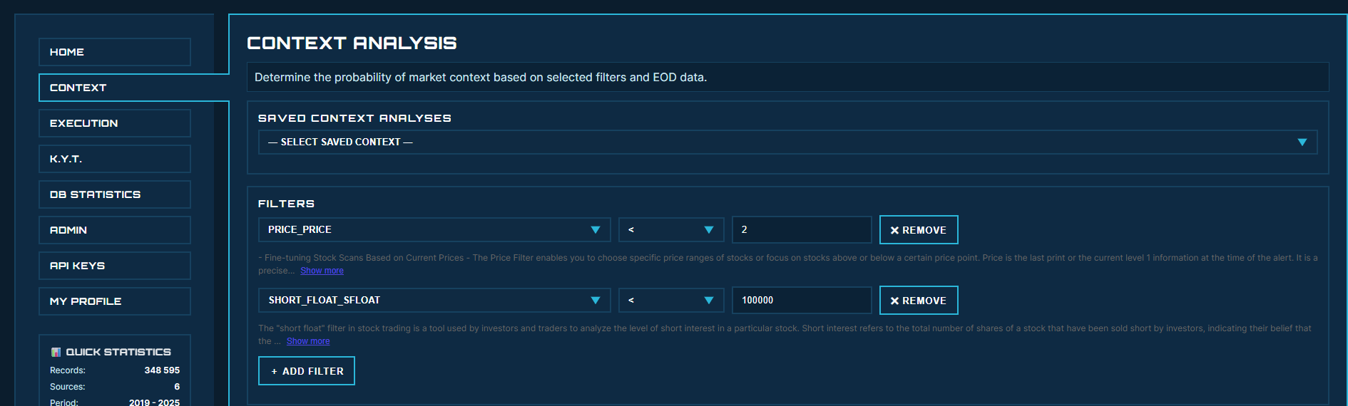 Context Analysis screen before running a query.
